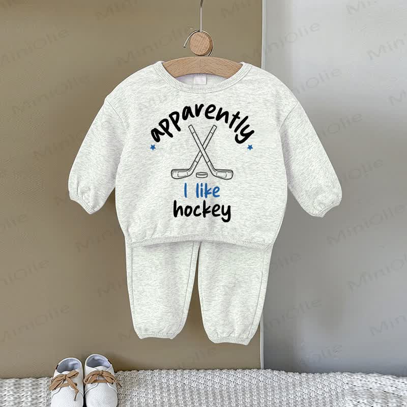 APPARENTLY I LIKE HOCKEY Baby Gray Sweatshirt 2-piece Set - Gray - 2-3T - image 1