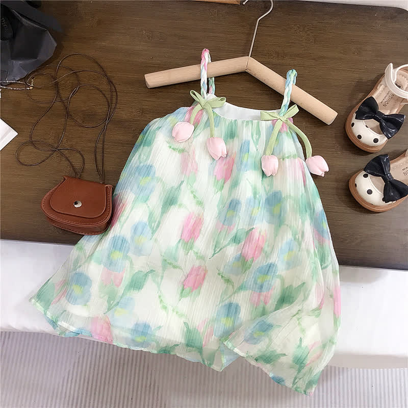 Toddler Girl Floral Green Dress - Green - 8Y - image 1