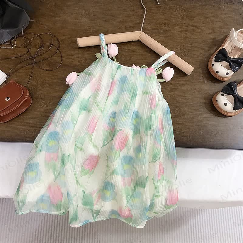 Toddler Girl Floral Green Dress - image 2