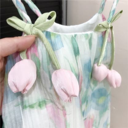 Toddler Girl Floral Green Dress - image 3