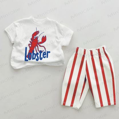 LOBSTER Baby Red Vertical Striped 2-piece Set - White&Red - 2-3T - image 1