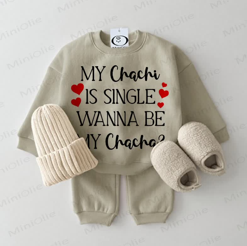 MY CHACHI IS SINGLE WANNA BE MY CHACHA? Baby Sweatshirt Grey Green 2-piece Set - Grey Green - 2-3T - image 1