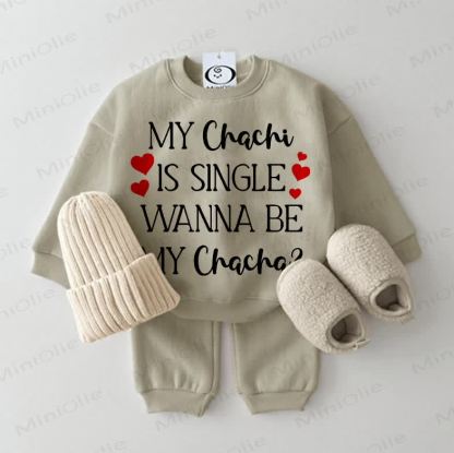 MY CHACHI IS SINGLE WANNA BE MY CHACHA? Baby Sweatshirt Grey Green 2-piece Set - Grey Green - 2-3T - image 1