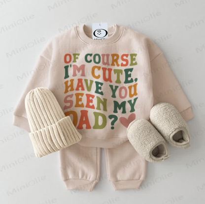 OF COURSE I'M CUTE. HAVE YOU SEEN MY DAD? Baby Sweatshirt 2-piece Beige Set - Beige - 2-3T - image 1