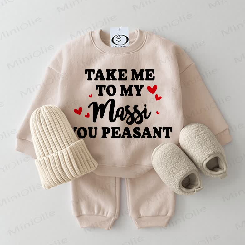 TAKE ME TO MY MASSI YOU PEASANT Baby Sweatshirt 2-piece Beige Set - Beige - 2-3T - image 1
