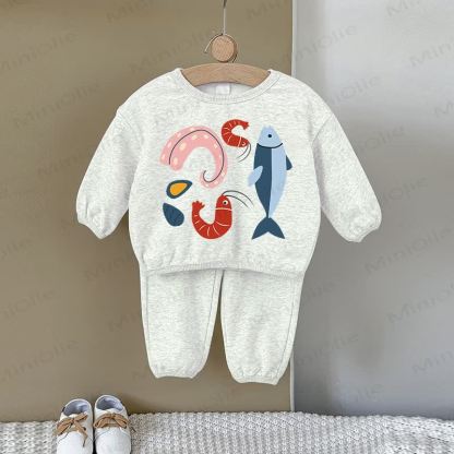 Baby Gray Seafood Sweatshirt 2-piece Set - Gray - 2-3T - image 1