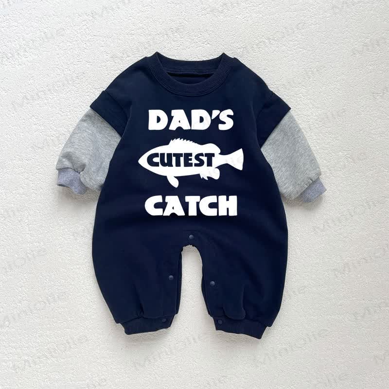 DAD'S CUTEST CATCH Baby Toddler Dark Blue Color Block Romper - Dark Blue - 18-24M - image 1