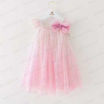Toddler Kid Girl Sequins Bow Mesh Dress - Pink - 14Y - image 5