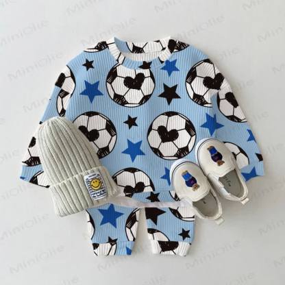 Baby Waffle Soccer & Star Sweatshirt 2-piece Set - Blue - 18-24M - image 1