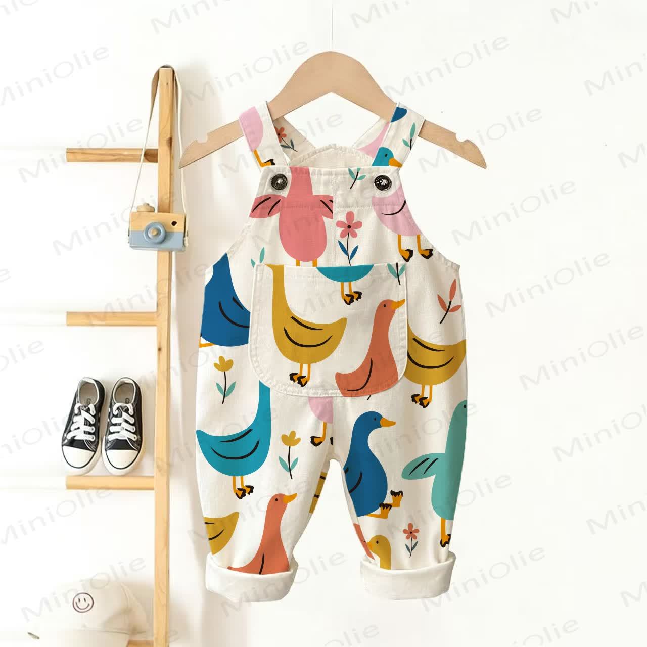 Baby Toddler Colorful Goose Overalls - White - 3-5T - image 1