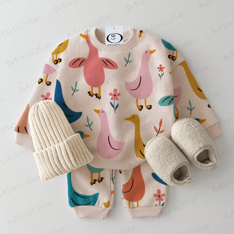 Baby Colorful Goose Sweatshirt 2-piece Beige Set - Beige - 2-3T - image 1