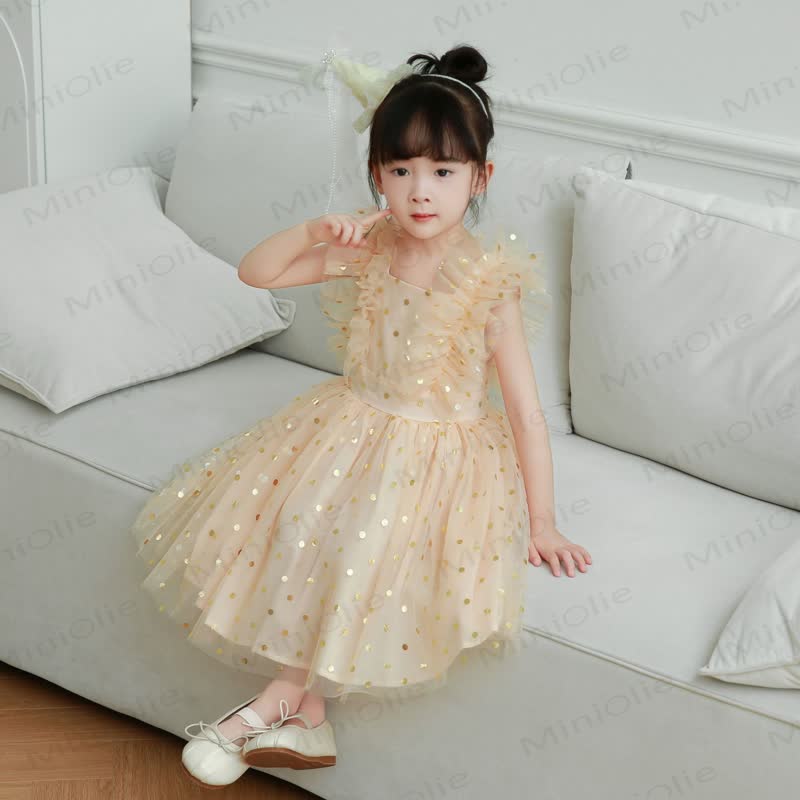 Toddler Kid Girl Sequins Mesh Dress - Champagne - 10Y - image 5