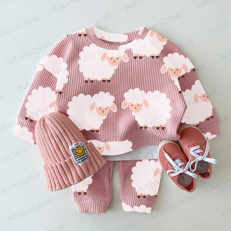 Baby Toddler Girl Sheep Pink Sweatshirt 2-piece Set - Pink - 3-5T - image 1