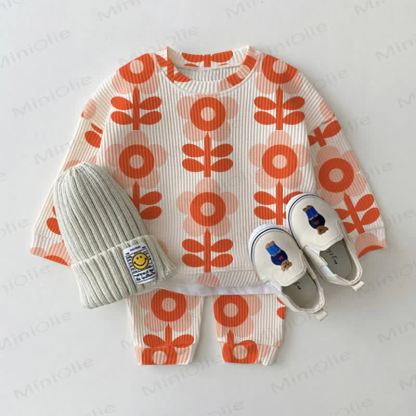 Baby Toddler Orange Flowers Waffle 2-piece Beige Set - Beige - 3-5T - image 1