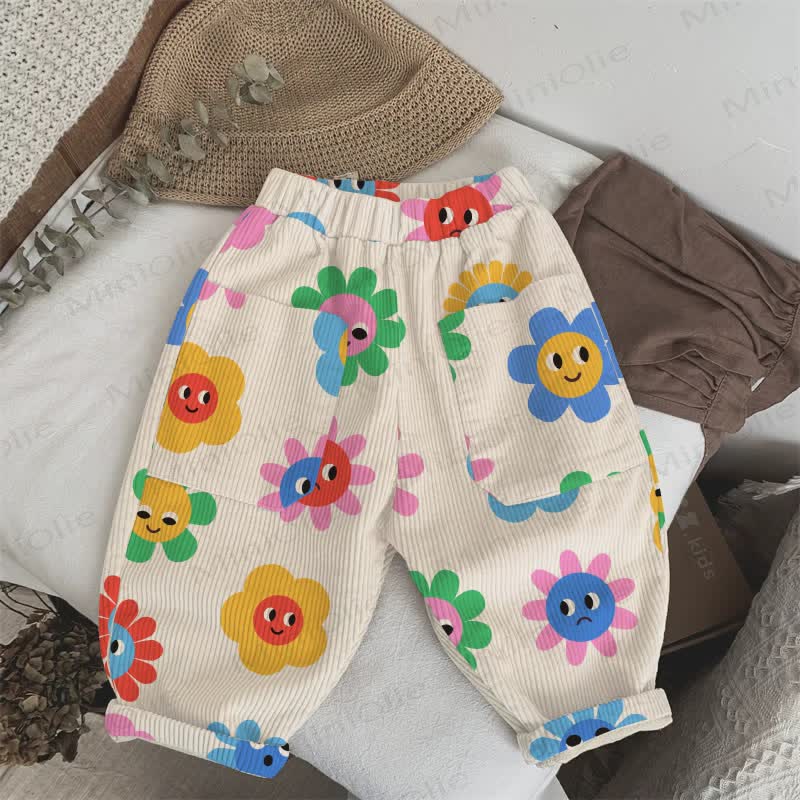 Baby Toddler Smiley Flowers Pants - Beige - 3-5T - image 1