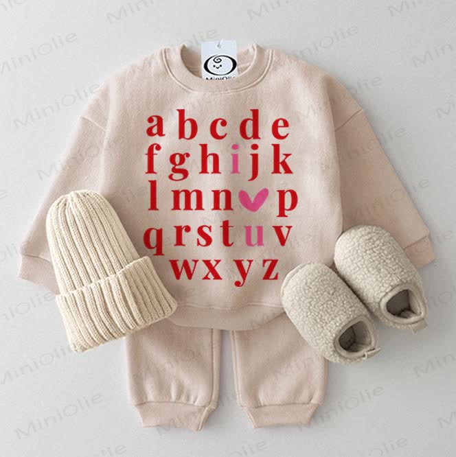 I LOVE YOU Baby Alphabet Sweatshirt 2-piece Beige Set - Beige - 2-3T - image 1