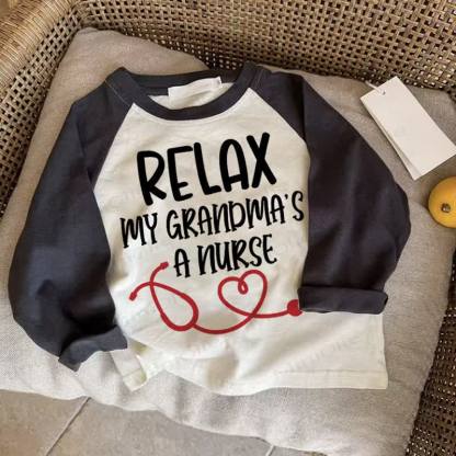 RELAX MY GRANDMA'S A NURSE Baby Love Dark Gray Raglan T-shirt - Drak Gray - 2-3T - image 1