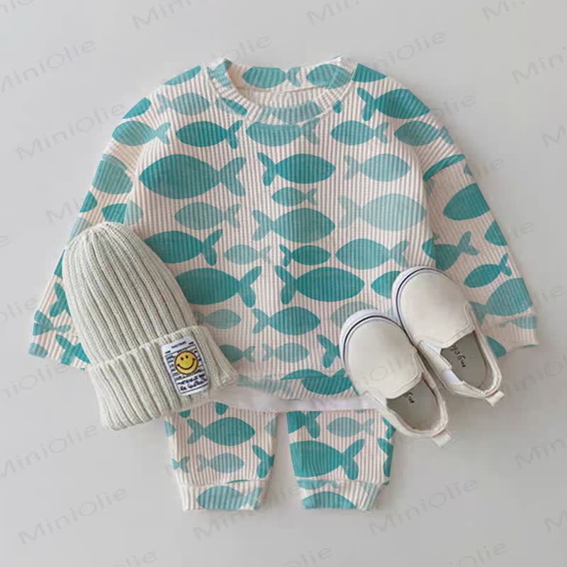 Baby Cyan Fish 2-piece Waffle Set - White - 2-3T - image 1