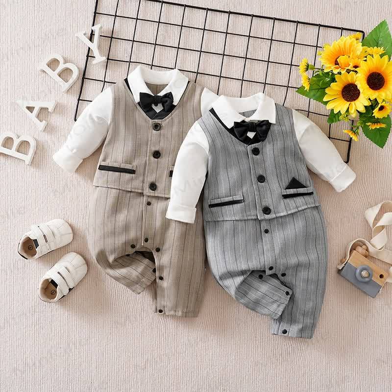 Baby Striped Bow Tie Fake 2pcsRomper - image 1