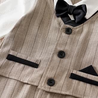 Baby Striped Bow Tie Fake 2pcsRomper - image 4