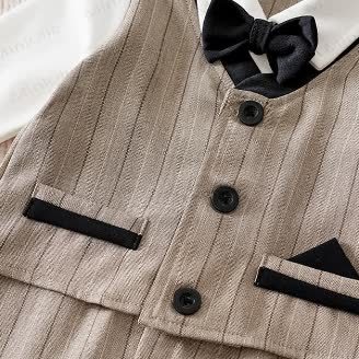 Baby Striped Bow Tie Fake 2pcsRomper - image 4