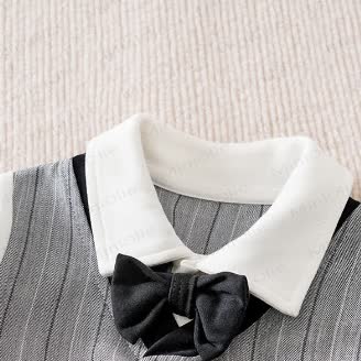 Baby Striped Bow Tie Fake 2pcsRomper - image 8