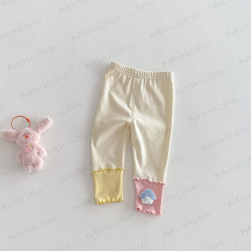 Baby Toddler Girl Color Block Mushroom/Apple Leggings - Beige - 5-7T - image 5
