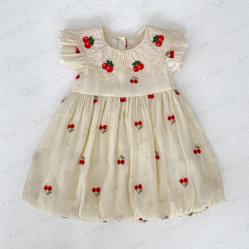Baby Toddler Girl Beige Cherry Dot Dress - image 3