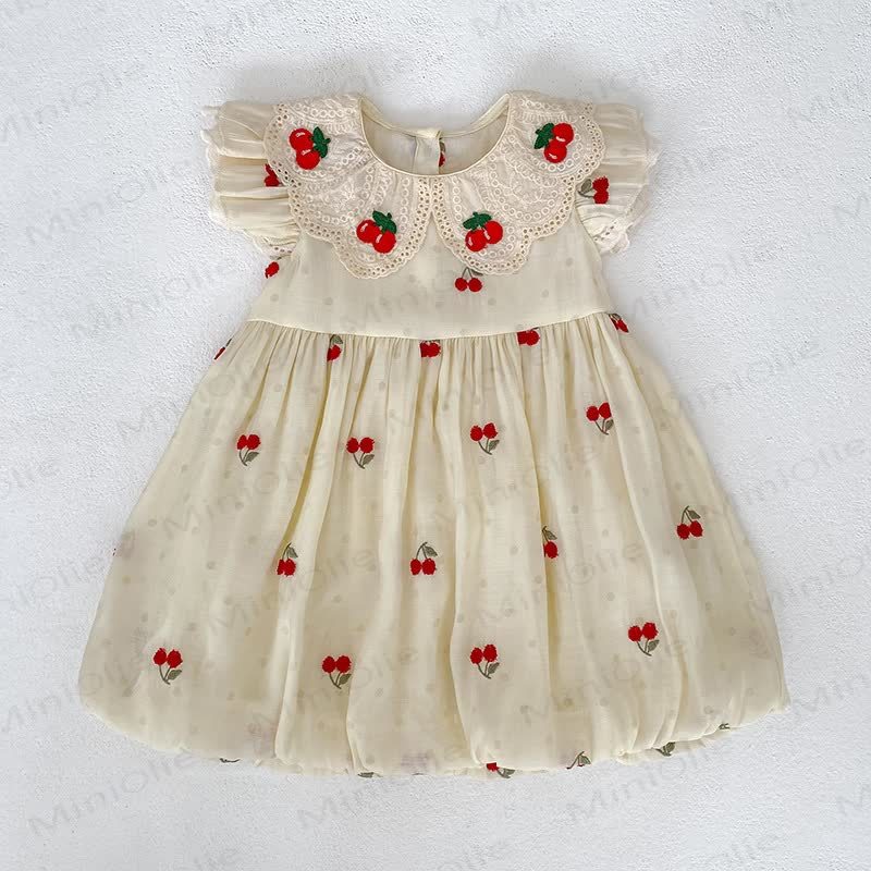 Baby Toddler Girl Beige Cherry Dot Dress - image 3
