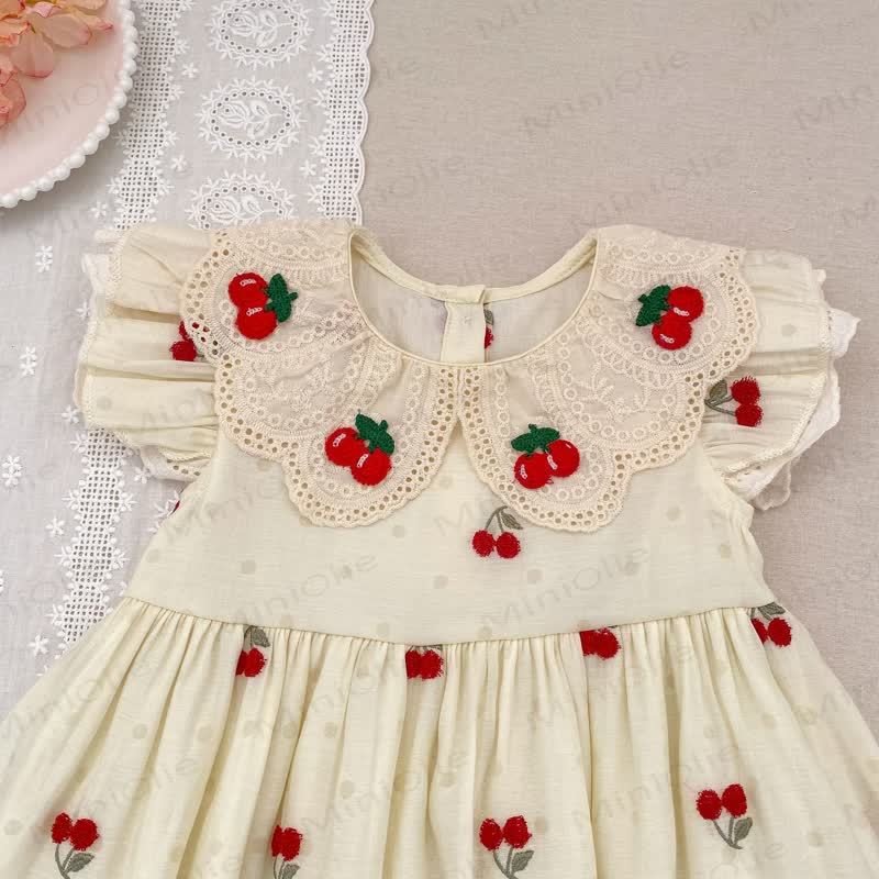 Baby Toddler Girl Beige Cherry Dot Dress - image 5