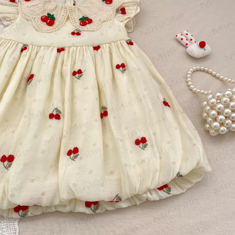 Baby Toddler Girl Beige Cherry Dot Dress - image 9