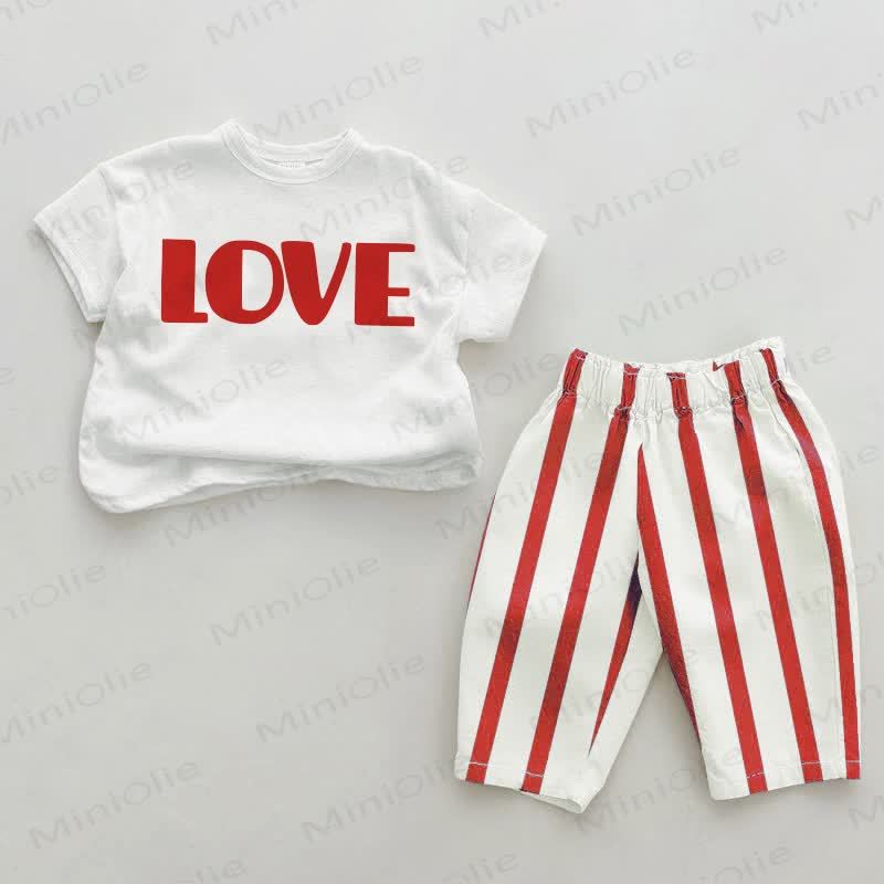 LOVE Baby Red Vertical Striped 2-piece Set - White&Red - 2-3T - image 1