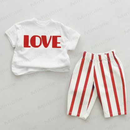 LOVE Baby Red Vertical Striped 2-piece Set - White&Red - 2-3T - image 1