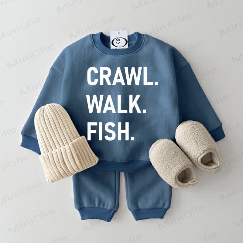 CRAWL. WALK. FISH. Baby Sweatshirt 2-piece Blue Set - Blue - 2-3T - image 1