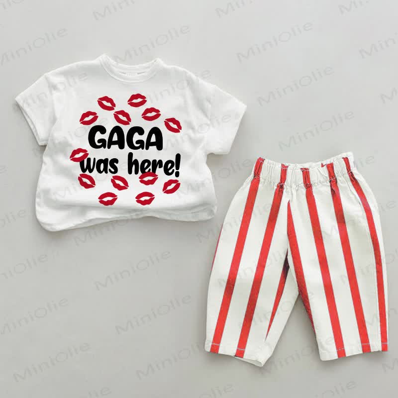 GAGA WAS HERE Baby Red Vertical Striped 2-piece Set - White&Red - 2-3T - image 1