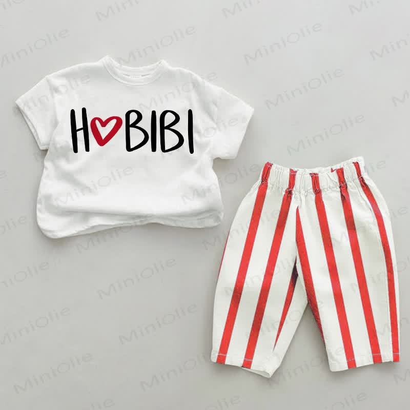 HABIBI Baby Love Red Vertical Striped 2-piece Set - White&Red - 2-3T - image 1