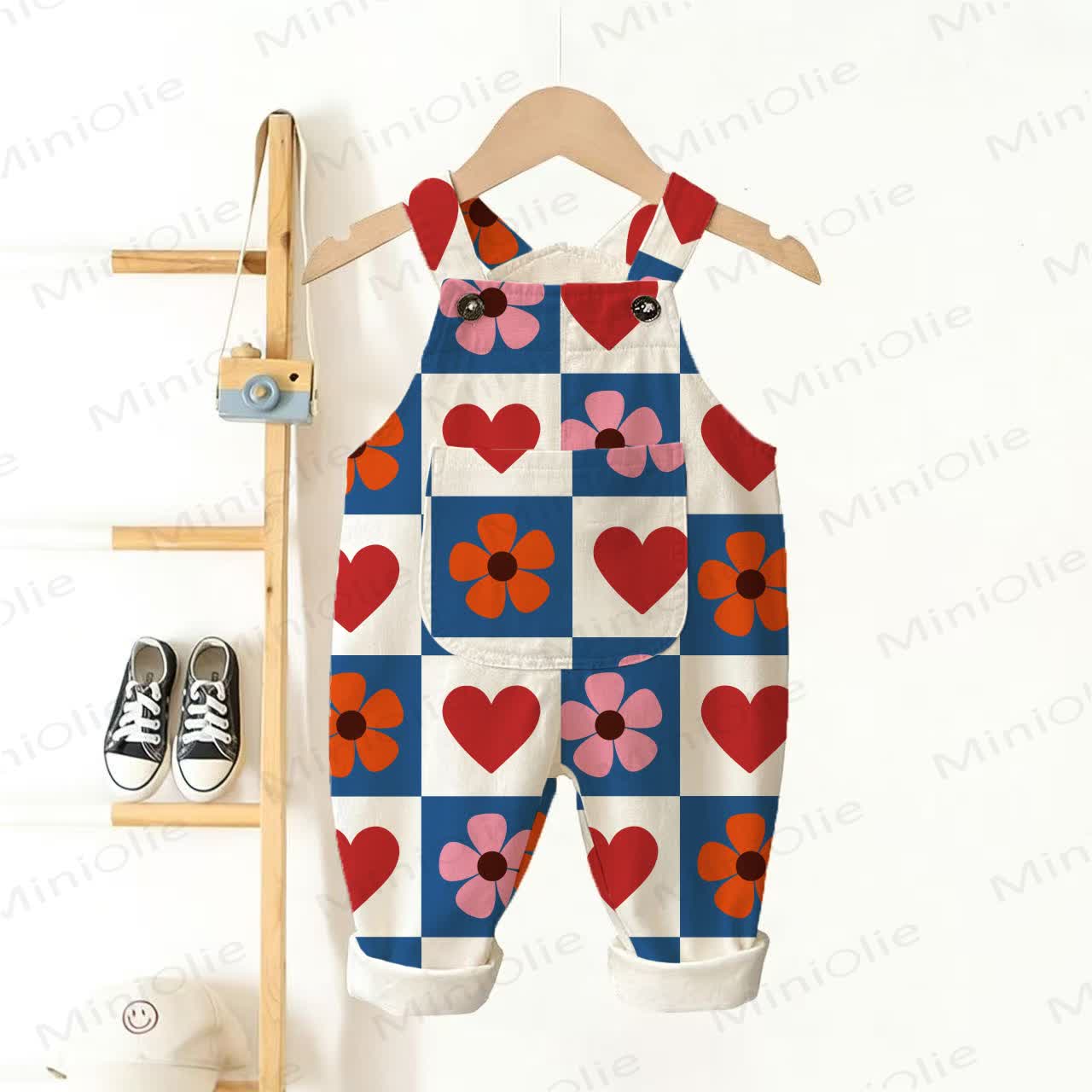 Baby Toddler Plaid Hearts & Flowers Overalls - White - 3-5T - image 1