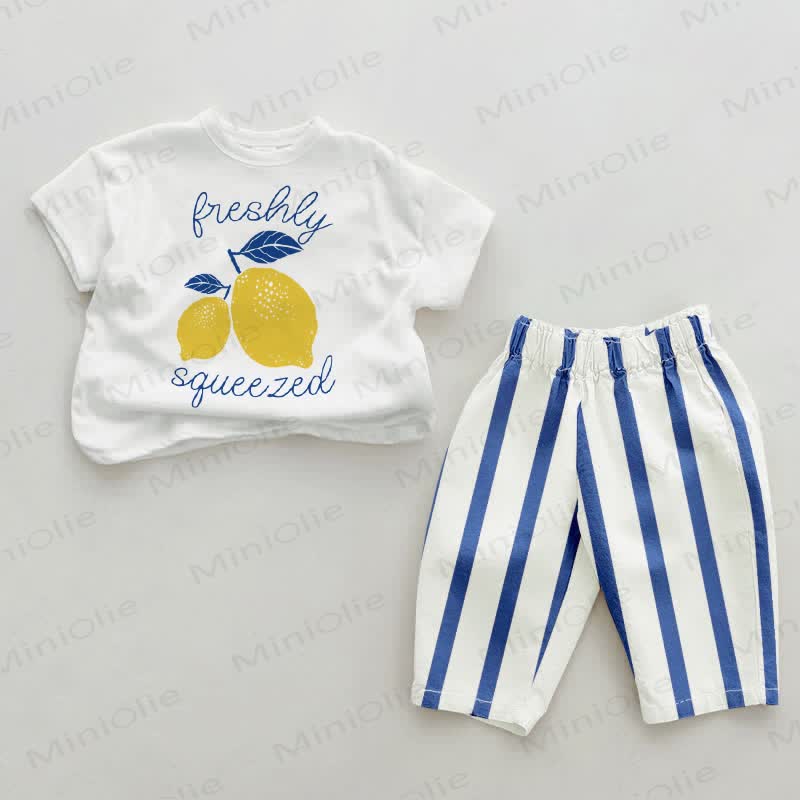 FRESHLY SQUEEZED Baby Lemonade Blue Vertical Striped 2-piece Set - White&Blue - 2-3T - image 1