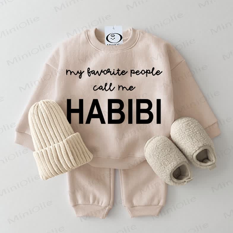 MY FAVORITE PEOPLE CALL ME HABIBI Baby Sweatshirt 2-piece Beige Set - Beige - 2-3T - image 1