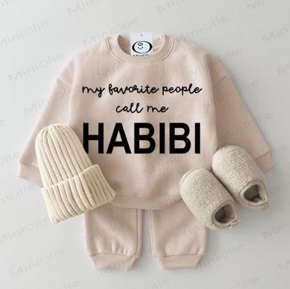 MY FAVORITE PEOPLE CALL ME HABIBI Baby Sweatshirt 2-piece Beige Set - Beige - 2-3T - image 1