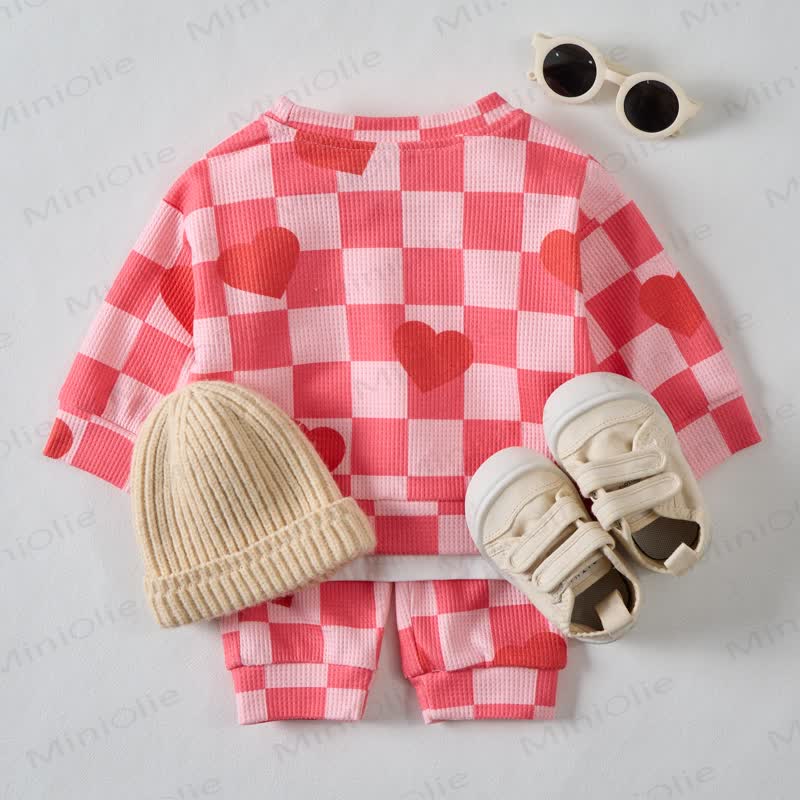 Baby Checkered Heart Waffle Pink 2-piece Set - image 3