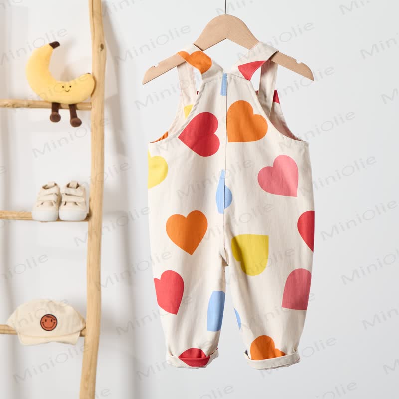 Baby Toddler Colored Hearts Beige Overalls - image 3