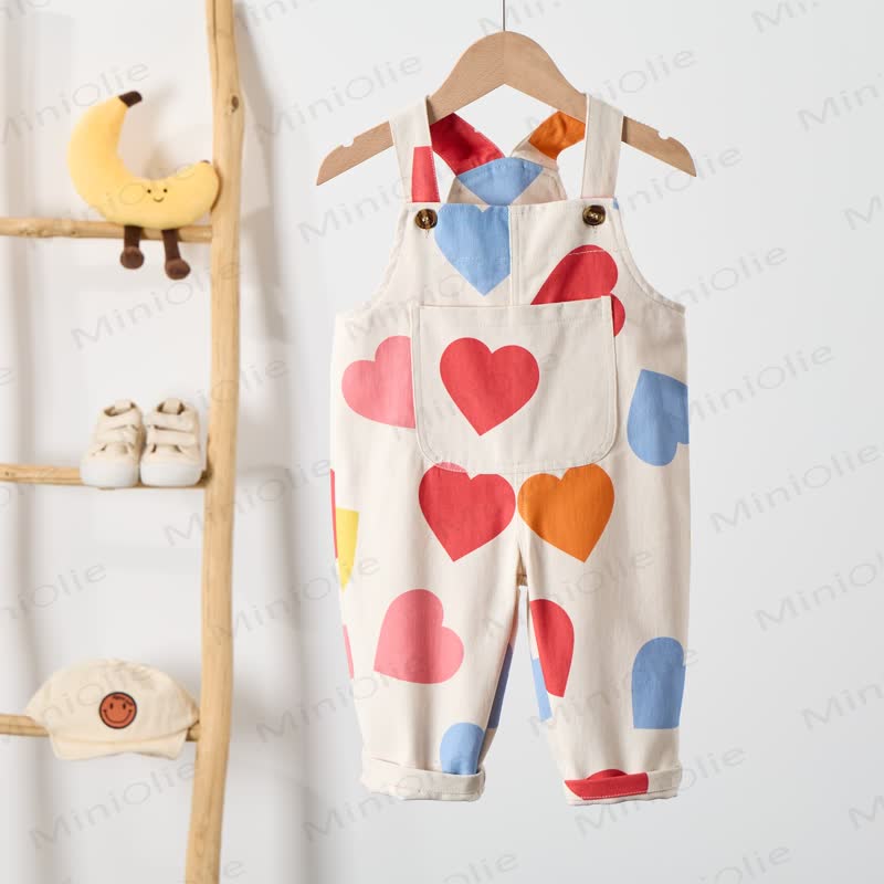 Baby Toddler Colored Hearts Beige Overalls - image 2