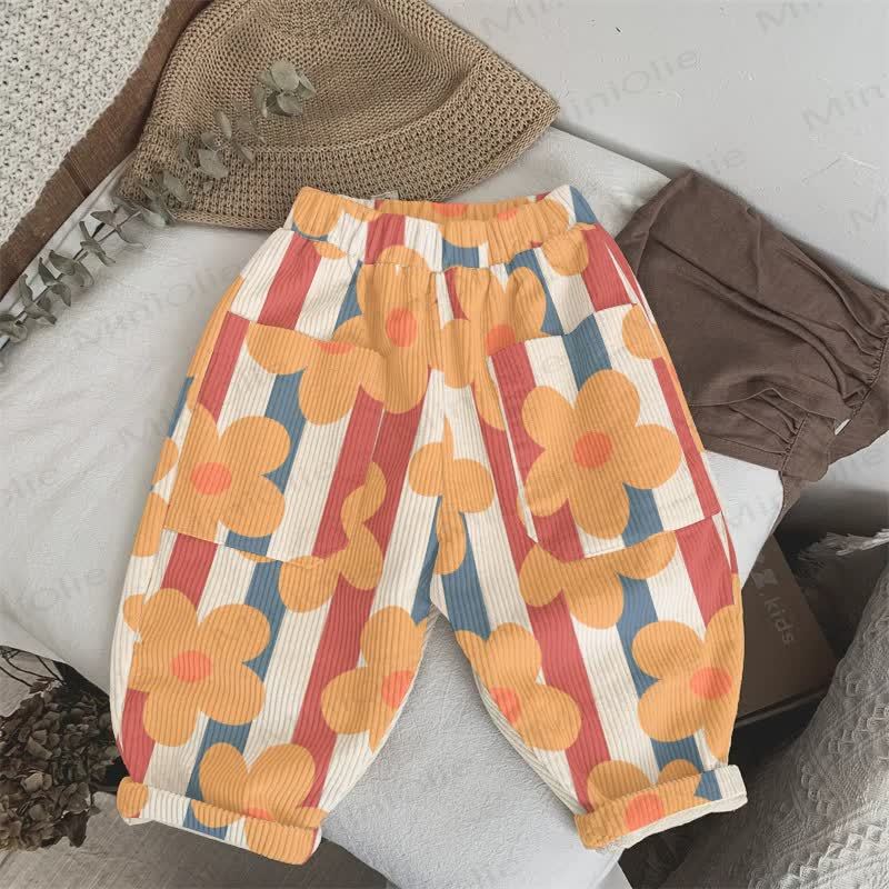Baby Toddler Colored Striped Flowers Pants - Beige - 3-5T - image 1