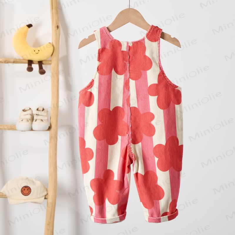 Baby Toddler Red Floral Vertical Striped Overalls - image 3