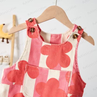 Baby Toddler Red Floral Vertical Striped Overalls - image 4