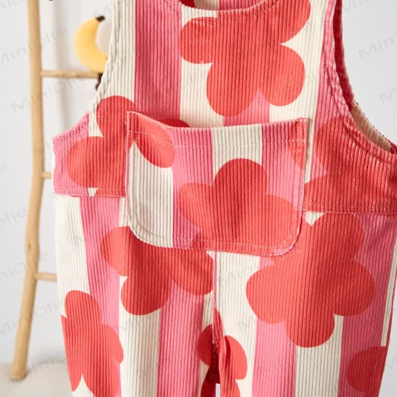 Baby Toddler Red Floral Vertical Striped Overalls - image 5