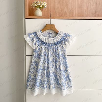 Baby Toddler Girl Blue Flower Lace Dress - image 2