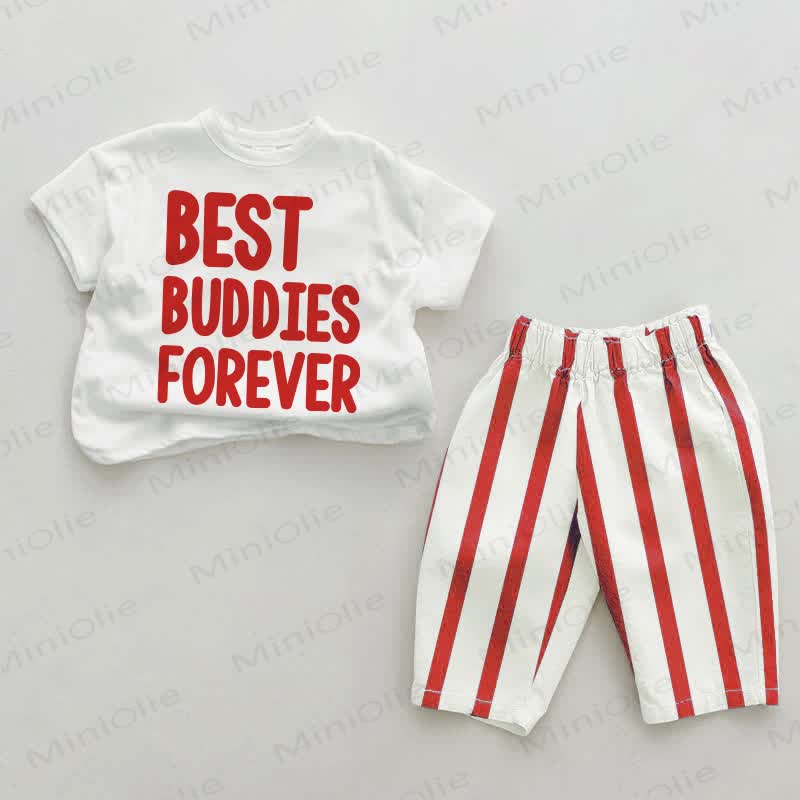 BEST BUDDIES FOREVER Baby Red Vertical Striped 2-piece Set - White&Red - 2-3T - image 1
