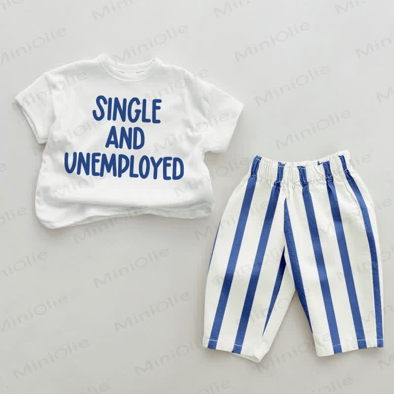 SINGLE AND UNEMPLOYED Baby Blue Vertical Striped 2-piece Set - White&Blue - 2-3T - image 1